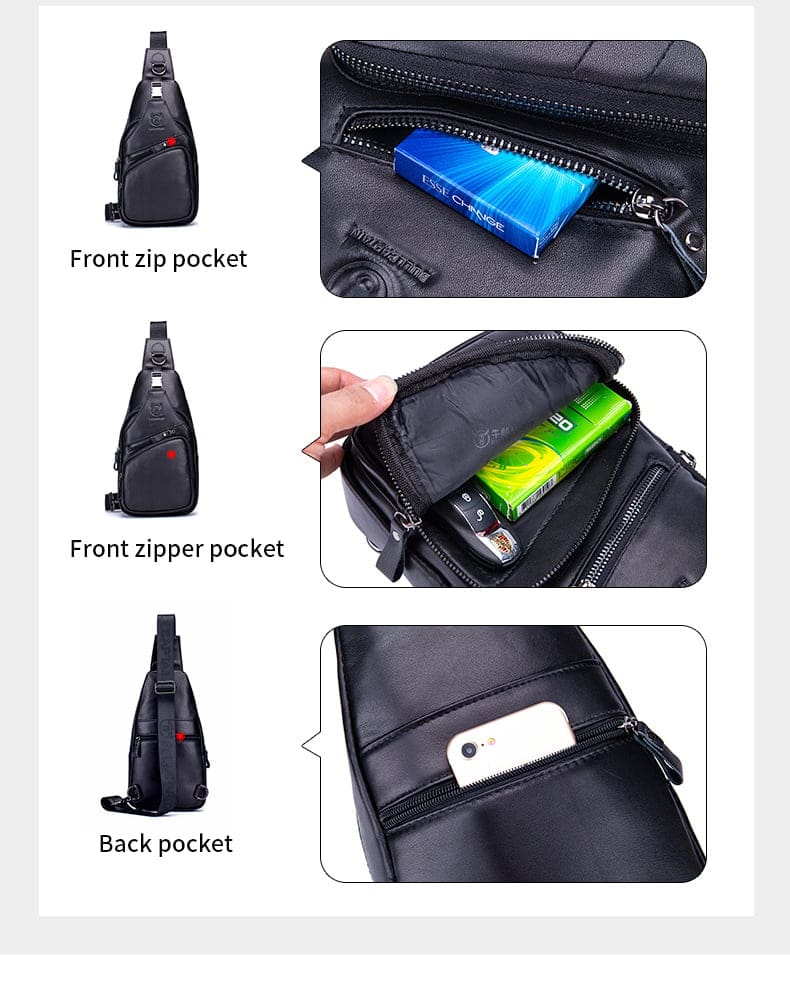 Bullcaptain Leather Shoulder Bag XB-105 Black