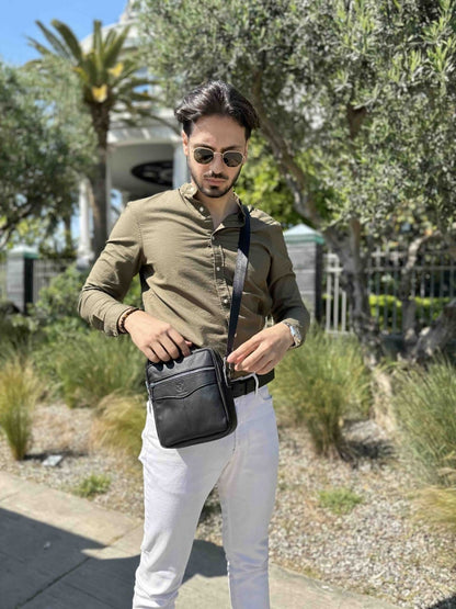 Bullcaptain Leather Shoulder Bag DJB-023 black