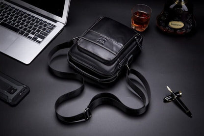 Bullcaptain Leather Shoulder Bag DJB-888 black