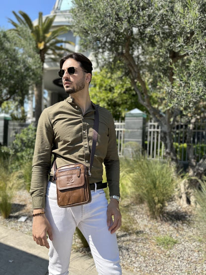 Bullcaptain Leather Shoulder Bag DJB-016 brown