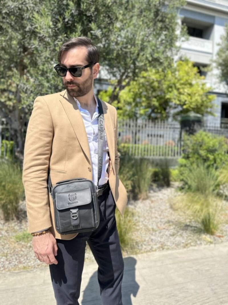 Bullcaptain Leather Shoulder Bag DJB-038 Black