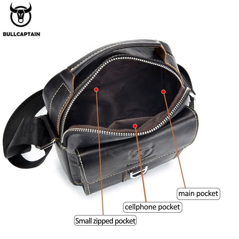 Bullcaptain Leather Shoulder Bag DJB-038 Black