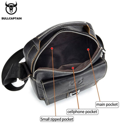 Bullcaptain Leather Shoulder Bag DJB-038 Black