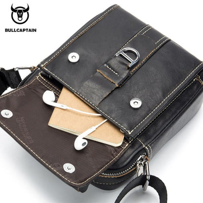 Bullcaptain Leather Shoulder Bag DJB-038 Black