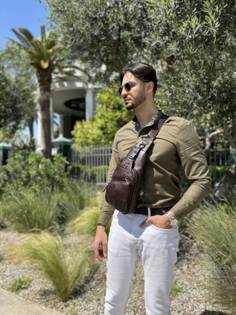 Bullcaptain Leather Shoulder Bag XB-105 Dark Brown