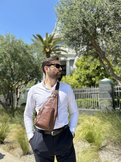 Bullcaptain Leather Shoulder Bag XB-086 Brown