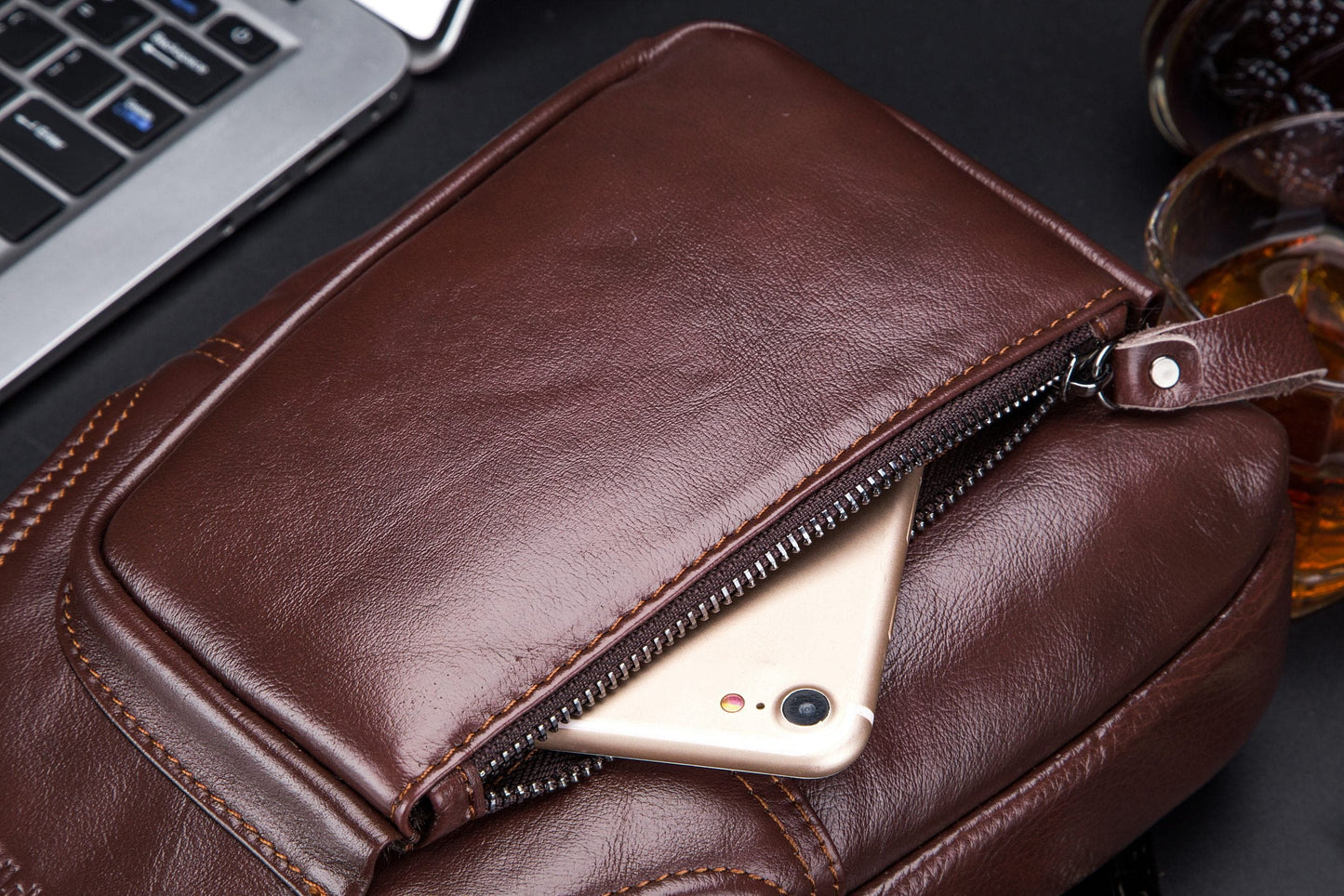 Bullcaptain Leather Shoulder Bag XB-086 Brown