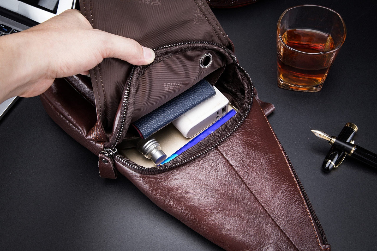 Bullcaptain Leather Shoulder Bag XB-086 Brown