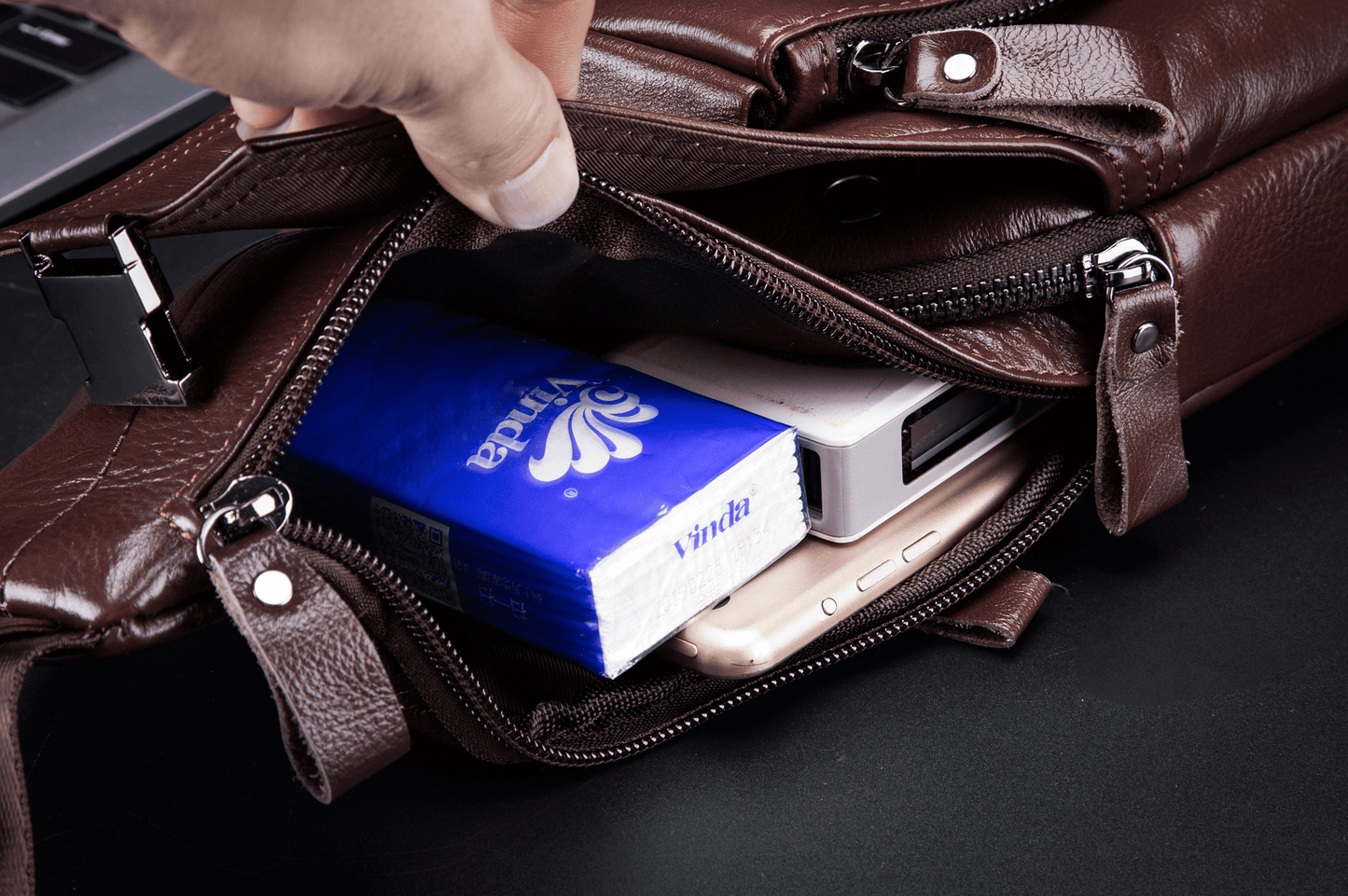 Bullcaptain Leather Shoulder Bag XB-086 Brown