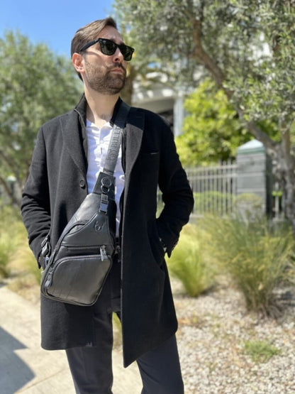 Bullcaptain Leather Shoulder Bag XB-105 Black