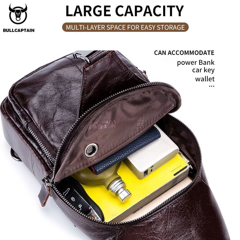 Bullcaptain Leather Shoulder Bag XB-105 Dark Brown