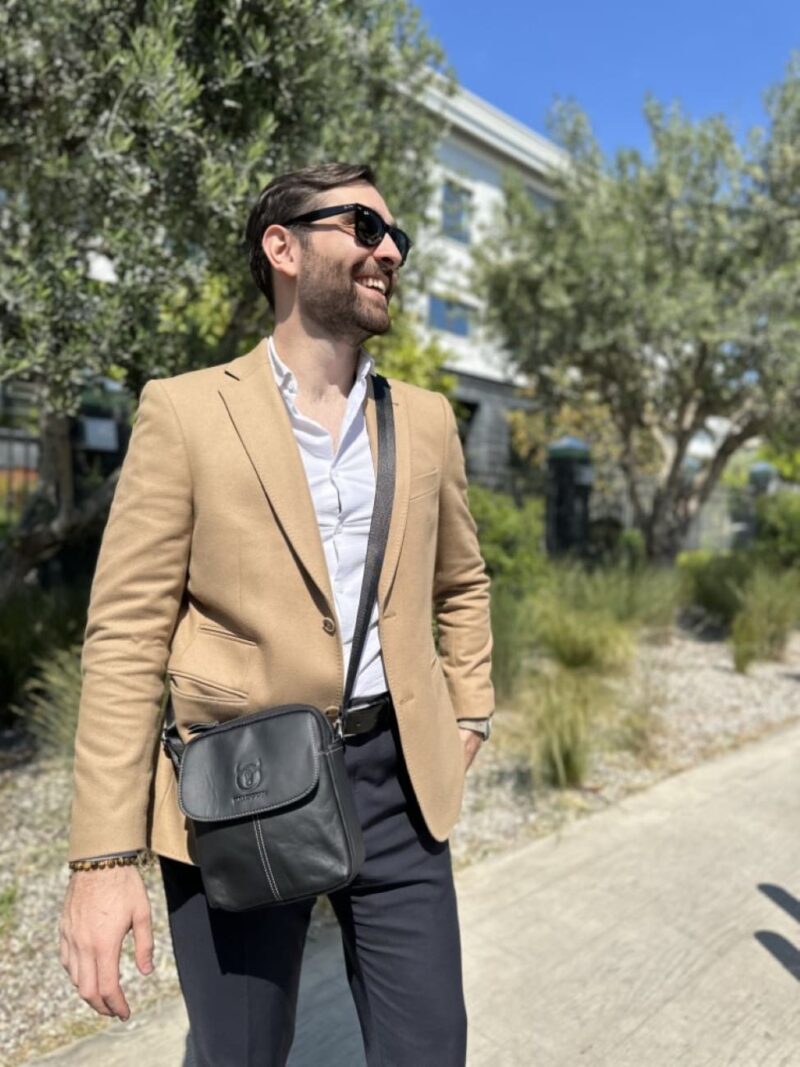 Bullcaptain Leather Shoulder Bag DJB-07 Black