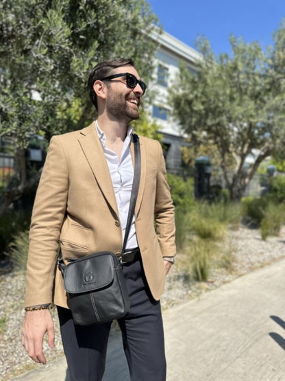 Bullcaptain Leather Shoulder Bag DJB-07 Black