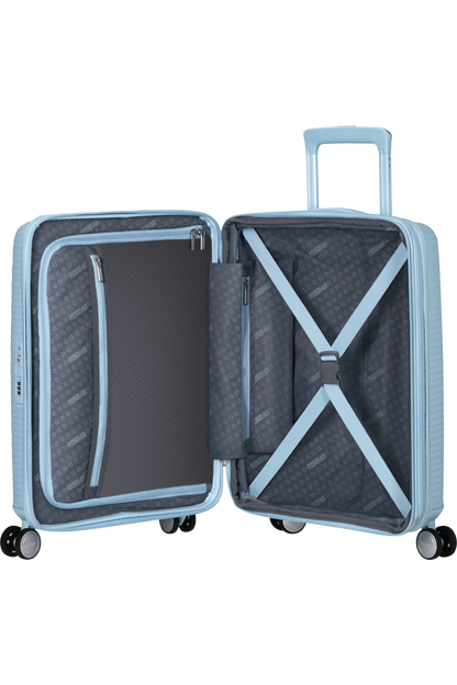 Cabin Suitcase AMERICAN TOURISTER SPINNER 55 CM SOUNDBOX Light Blue